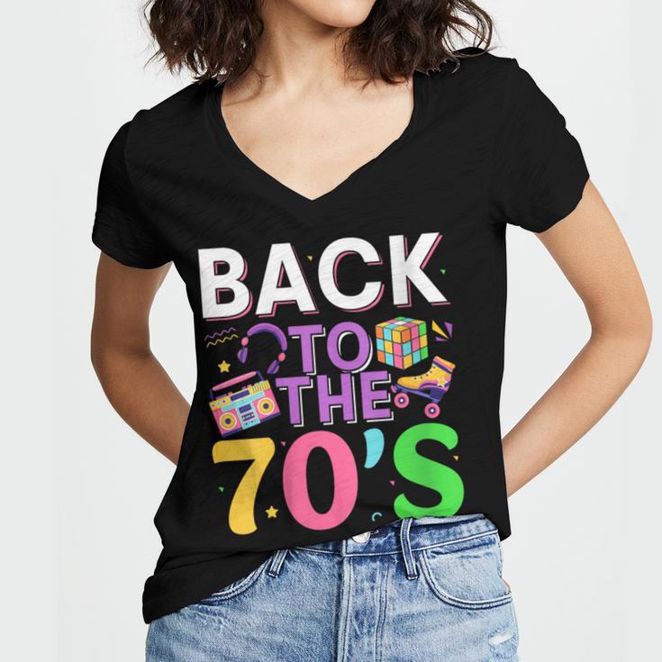 Back To The 70's Mixtape Era Nostalgia Retro 1970 70's Style Women's Jersey Short Sleeve Deep V-Neck Tshirt
