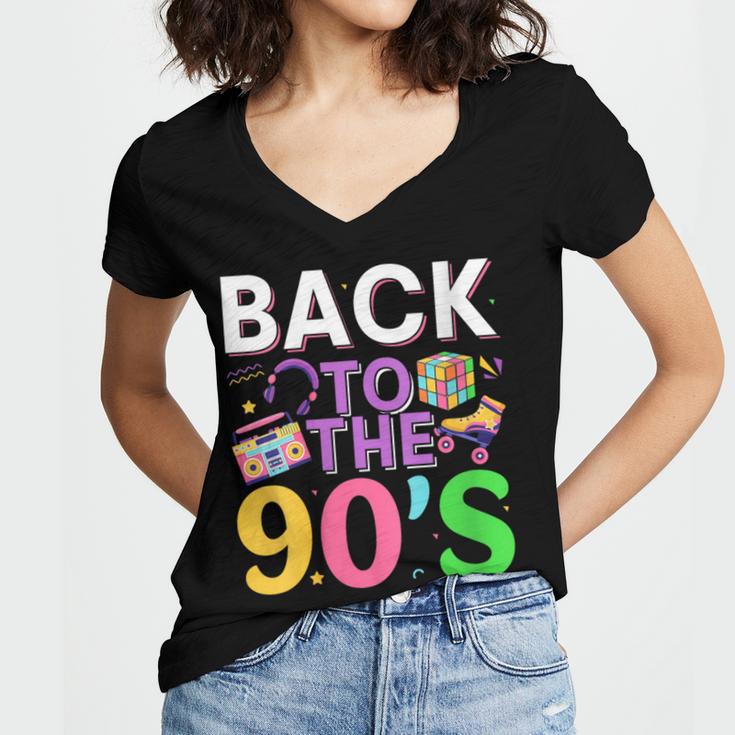 Back To The 90's Mixtape Era Nostalgia Retro 1990 90's Style Women's Jersey Short Sleeve Deep V-Neck Tshirt Back To The 90's Mixtape Era Nostalgia Retro 1990 90's Style Women's Jersey Short Sleeve Deep V-Neck Tshirt