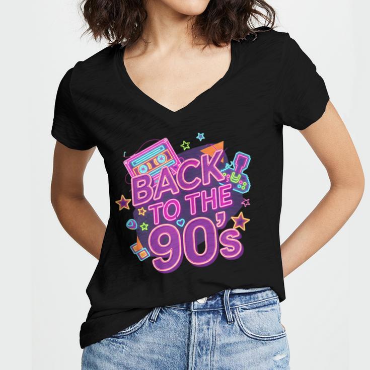 Back To The 90s Retro Nostalgia Women's Jersey Short Sleeve Deep V-Neck Tshirt