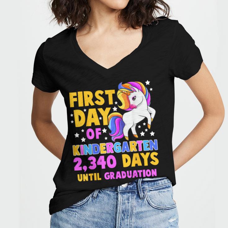 Back To School First Day Of Kindergarten Graduation Unicorn Women's Jersey Short Sleeve Deep V-Neck Tshirt