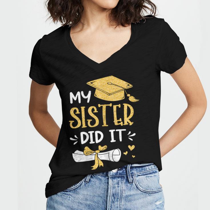 Back To School My Sister Did It Graduation Proud Sister Graduated Female X-Small Women's Jersey Short Sleeve Deep V-Neck Tshirt