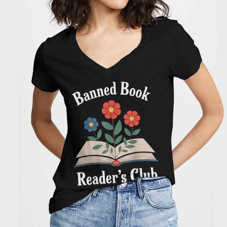 Banned Book Readers Club Women's Jersey Short Sleeve Deep V-Neck Tshirt Banned Book Readers Club Women's Jersey Short Sleeve Deep V-Neck Tshirt