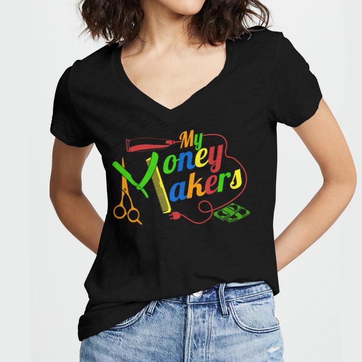 Barbering Tools Barber School Graduation Gear T-Shirt Women's Jersey Short Sleeve Deep V-Neck Tshirt