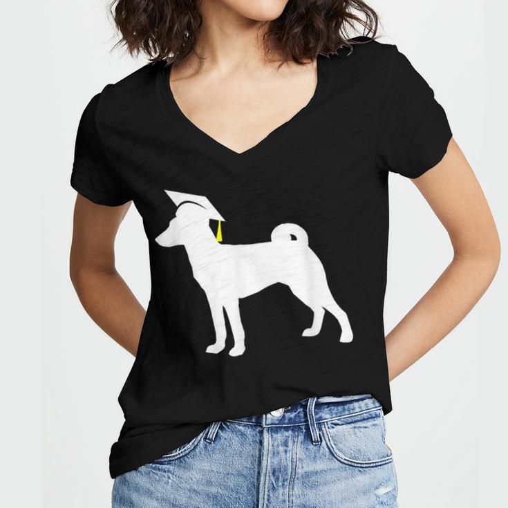 Basenji Graduation Dog Graduate Women's Jersey Short Sleeve Deep V-Neck Tshirt