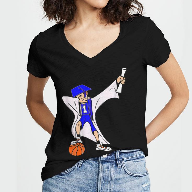 Basketball Dabbing Shirt Senior Graduation Him Her Women's Jersey Short Sleeve Deep V-Neck Tshirt