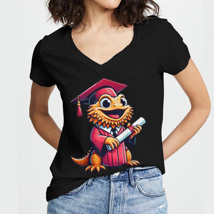 Bearded Dragon Graduation Kindergarten Elementary Girl Boy Women's Jersey Short Sleeve Deep V-Neck Tshirt