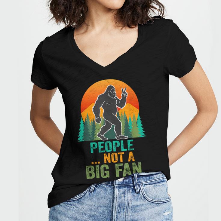 Bigfoot Introvert People Not A Big Fan Retro Sasquatch Women's Jersey Short Sleeve Deep V-Neck Tshirt