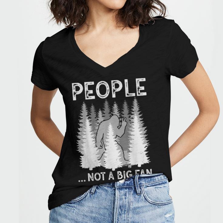 Bigfoot People Not a Big Fan Sasquatch Introvert Women's Jersey Short Sleeve Deep V-Neck Tshirt
