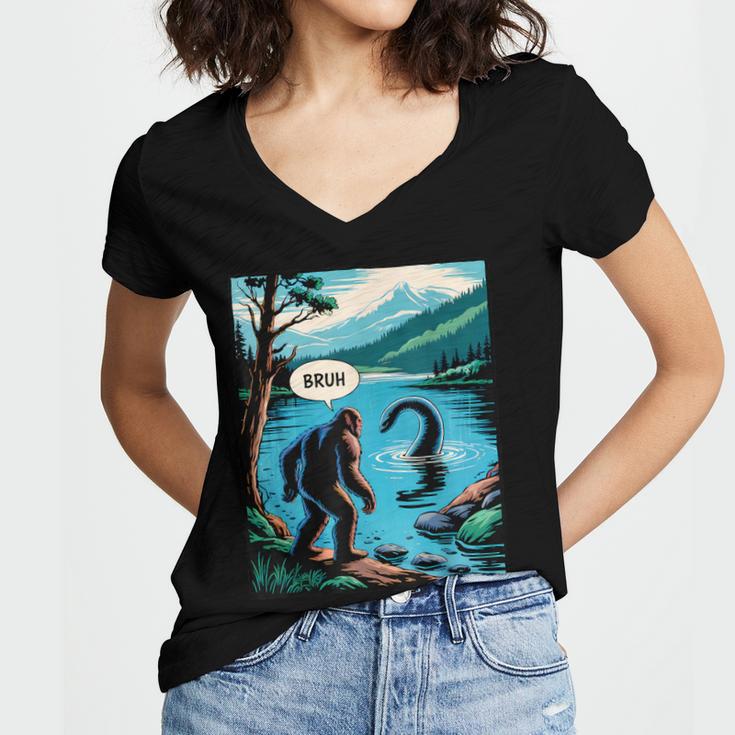 Bigfoot Sasquatch Loch Ness Monster Introvert Bruh Women's Jersey Short Sleeve Deep V-Neck Tshirt Bigfoot Sasquatch Loch Ness Monster Introvert Bruh Women's Jersey Short Sleeve Deep V-Neck Tshirt