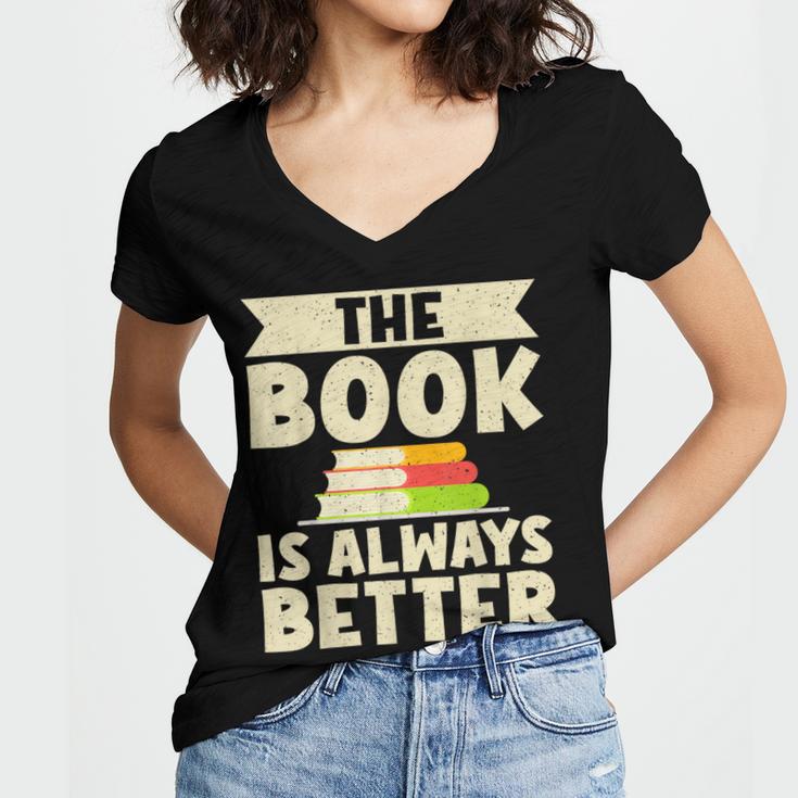 The Book Is Always Better Thriller Women's Jersey Short Sleeve Deep V-Neck Tshirt