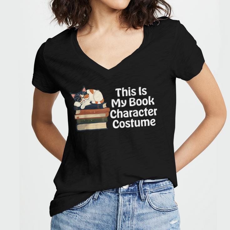 This Is My Book Character Costume Cat Men Women Kids Reading Women's Jersey Short Sleeve Deep V-Neck Tshirt This Is My Book Character Costume Cat Men Women Kids Reading Women's Jersey Short Sleeve Deep V-Neck Tshirt