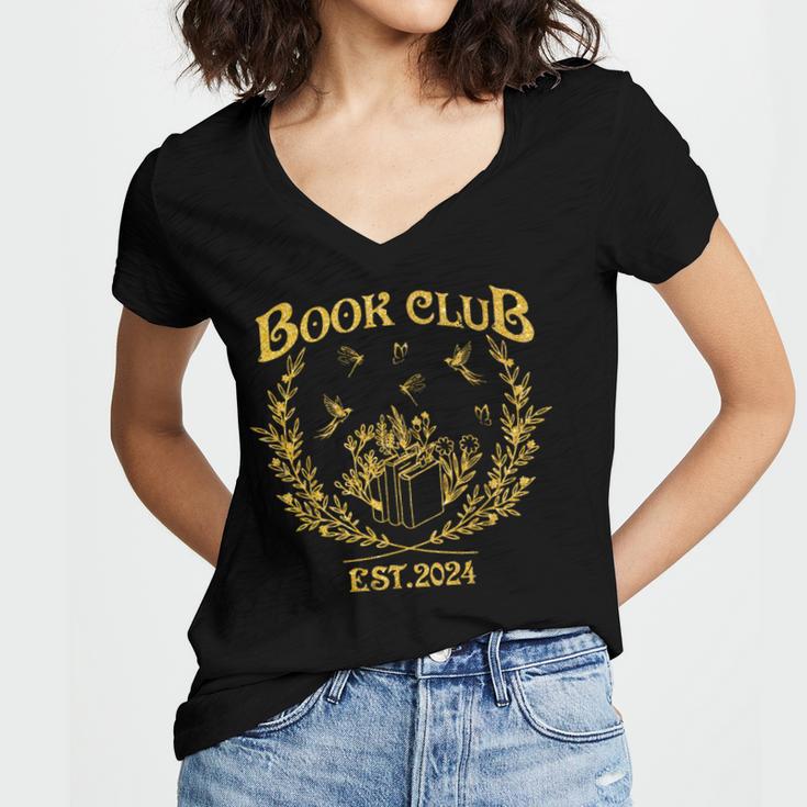 Book Club Since Reading Club EST 2024 Book Lover Social Club Women's Jersey Short Sleeve Deep V-Neck Tshirt
