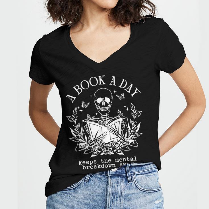 A Book A Day Keep The Mental Breakdown Away Women's Jersey Short Sleeve Deep V-Neck Tshirt