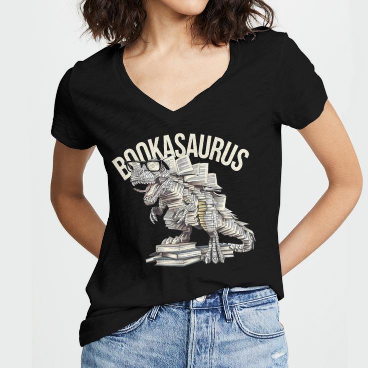 Book Dinosaur Bookworm T-Rex Dino Reading Books Book Women's Jersey Short Sleeve Deep V-Neck Tshirt
