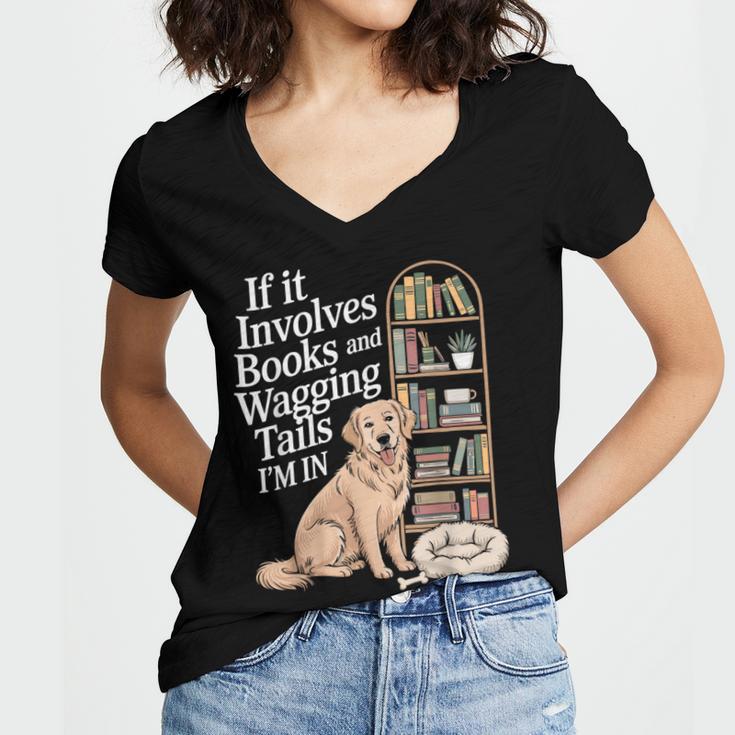 Book And Dog Lover Bookworm Reader Book Lover Women's Jersey Short Sleeve Deep V-Neck Tshirt