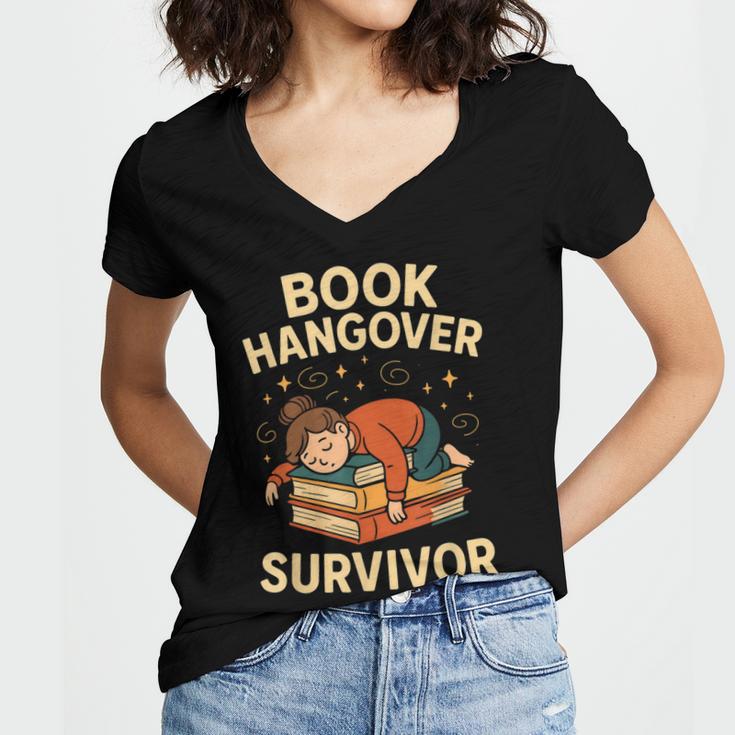 Book Hangover Survivor Reading Humor Librarian Bibliophiles Women's Jersey Short Sleeve Deep V-Neck Tshirt