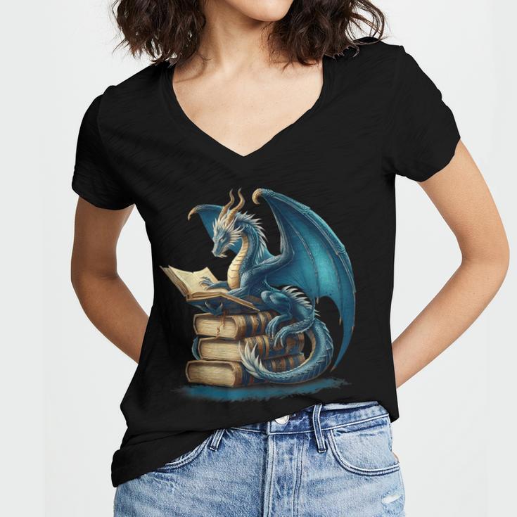 Book Lover Bookworm Reading Books Dragon Sci-Fi Character Women's Jersey Short Sleeve Deep V-Neck Tshirt Book Lover Bookworm Reading Books Dragon Sci-Fi Character Women's Jersey Short Sleeve Deep V-Neck Tshirt