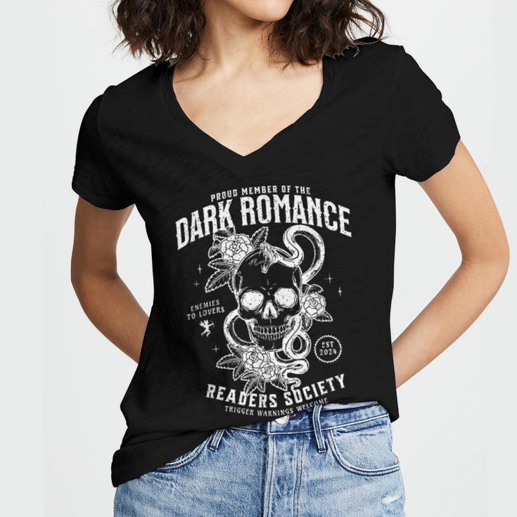 Book Lover Dark Romance Readers Society Smut Reader Women Women's Jersey Short Sleeve Deep V-Neck Tshirt