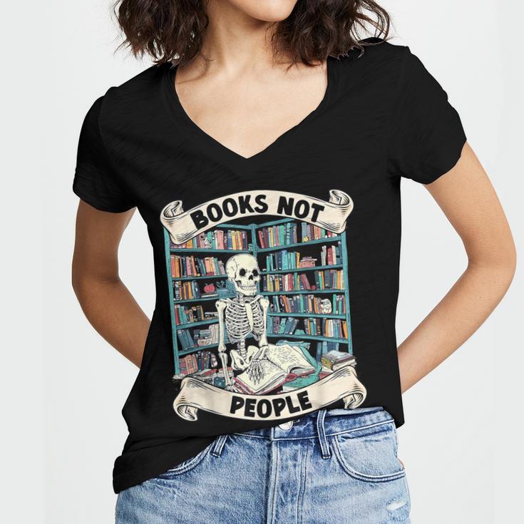 Book Lover Skeleton Reading Love Books Not People Women's Jersey Short Sleeve Deep V-Neck Tshirt Book Lover Skeleton Reading Love Books Not People Women's Jersey Short Sleeve Deep V-Neck Tshirt