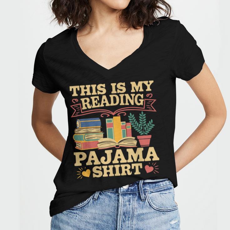Book And Pajama This Is My Reading Pajama Bedtime Reading Women's Jersey Short Sleeve Deep V-Neck Tshirt