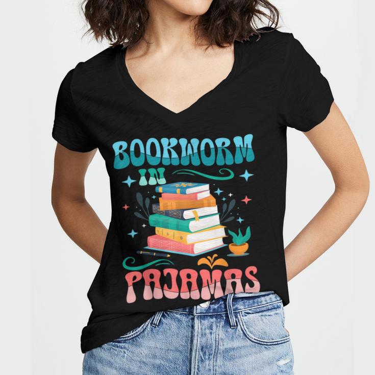 Book Reader Librarian Bookworm In Pajamas Book And Pajama Women's Jersey Short Sleeve Deep V-Neck Tshirt Book Reader Librarian Bookworm In Pajamas Book And Pajama Women's Jersey Short Sleeve Deep V-Neck Tshirt