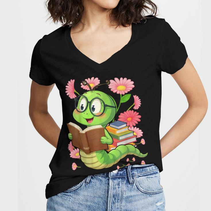 Book Worm Costume World Book Day Cute Kawaii Worm Reading Women's Jersey Short Sleeve Deep V-Neck Tshirt Book Worm Costume World Book Day Cute Kawaii Worm Reading Women's Jersey Short Sleeve Deep V-Neck Tshirt