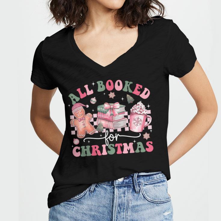 All Booked For Christmas Book Coffee Latte Gingerbread Women's Jersey Short Sleeve Deep V-Neck Tshirt All Booked For Christmas Book Coffee Latte Gingerbread Women's Jersey Short Sleeve Deep V-Neck Tshirt
