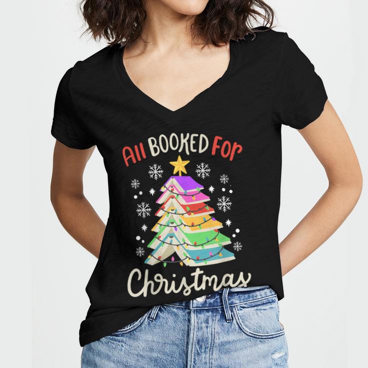 All Booked For Christmas Book Lovers Xmas Tree Women Women's Jersey Short Sleeve Deep V-Neck Tshirt All Booked For Christmas Book Lovers Xmas Tree Women Women's Jersey Short Sleeve Deep V-Neck Tshirt