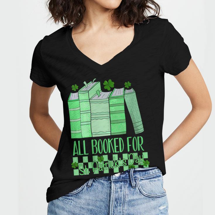 All Booked For St Patrick's Day Book Lover Lucky Shamrock Women's Jersey Short Sleeve Deep V-Neck Tshirt