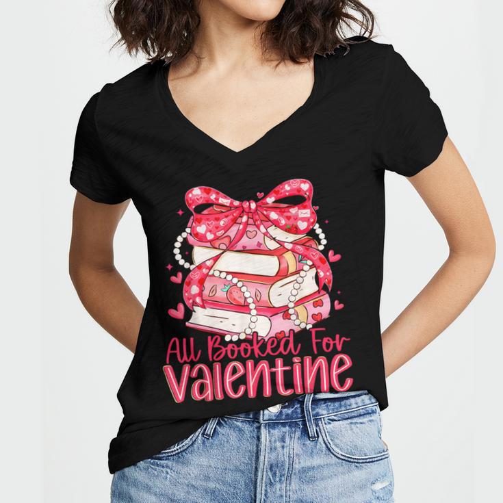 All Booked For Valentine Book Lovers Teacher Girl Women Kid Women's Jersey Short Sleeve Deep V-Neck Tshirt All Booked For Valentine Book Lovers Teacher Girl Women Kid Women's Jersey Short Sleeve Deep V-Neck Tshirt