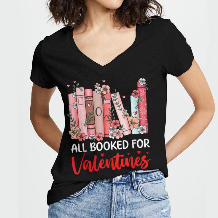 All Booked For Valentine Book Lovers Women Girl Teacher Women's Jersey Short Sleeve Deep V-Neck Tshirt