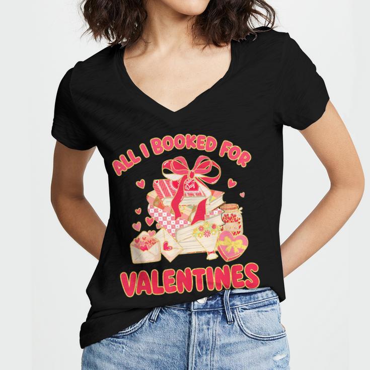 Booked For Valentine Books Lover Bookworm Librarian Teacher Women's Jersey Short Sleeve Deep V-Neck Tshirt