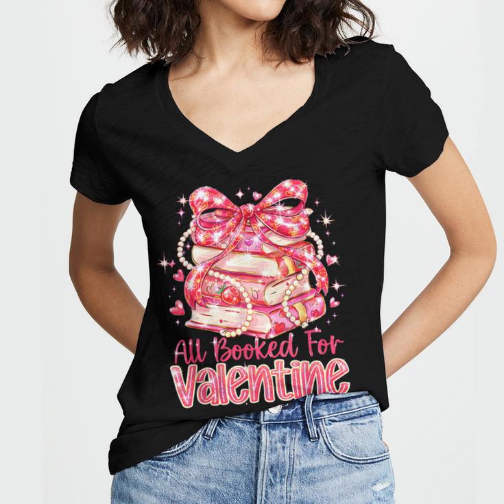All Booked For Valentine Cute Pink Book Lover Aesthetic Women's Jersey Short Sleeve Deep V-Neck Tshirt All Booked For Valentine Cute Pink Book Lover Aesthetic Women's Jersey Short Sleeve Deep V-Neck Tshirt