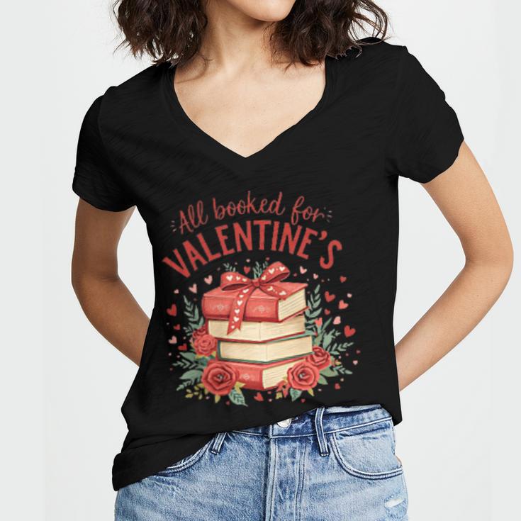 All Booked For Valentine's Book Lovers Romantic Readers Women's Jersey Short Sleeve Deep V-Neck Tshirt All Booked For Valentine's Book Lovers Romantic Readers Women's Jersey Short Sleeve Deep V-Neck Tshirt