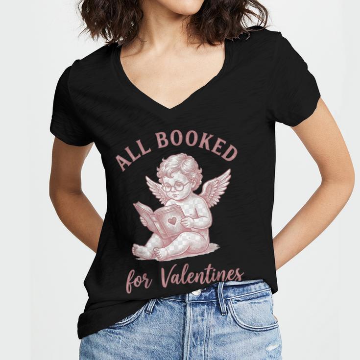 All Booked For Valentines Cute Cherub Vintage Book Lover Women's Jersey Short Sleeve Deep V-Neck Tshirt All Booked For Valentines Cute Cherub Vintage Book Lover Women's Jersey Short Sleeve Deep V-Neck Tshirt