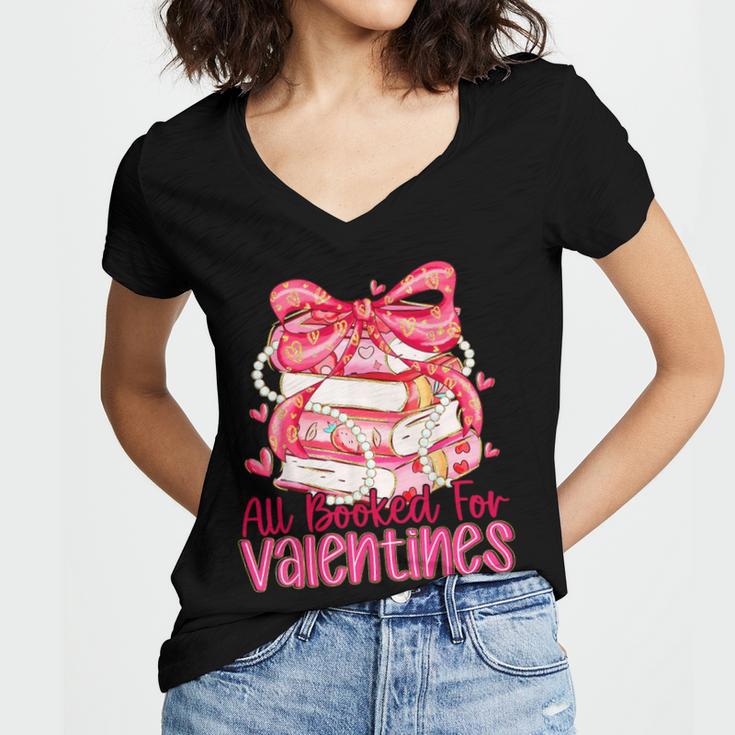 All Booked For Valentines Day Book Lovers Teacher Kids Women's Jersey Short Sleeve Deep V-Neck Tshirt