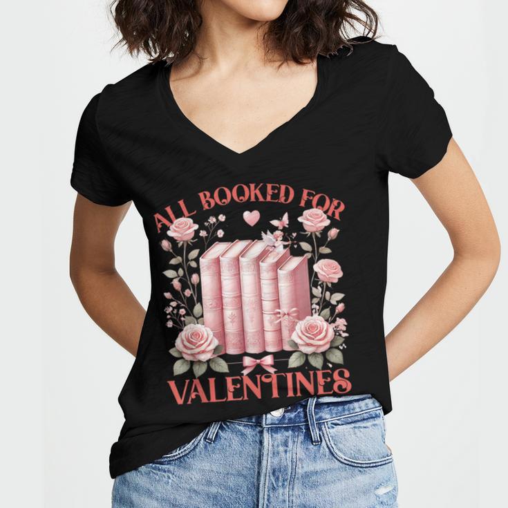All Booked For Valentines Shirt Romantic Cupid Roses Books Women's Jersey Short Sleeve Deep V-Neck Tshirt