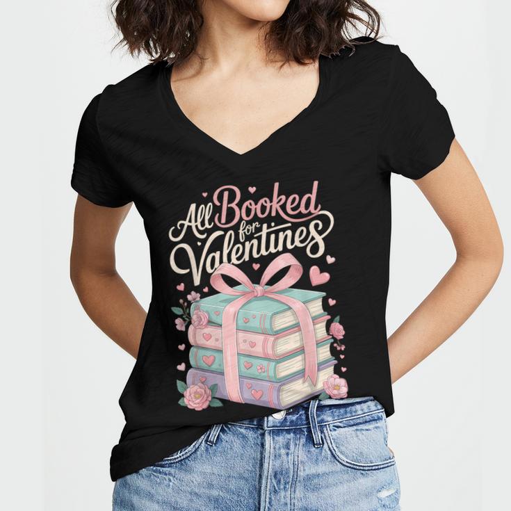 All Booked For Valentines Stacked Books Women's Jersey Short Sleeve Deep V-Neck Tshirt All Booked For Valentines Stacked Books Women's Jersey Short Sleeve Deep V-Neck Tshirt