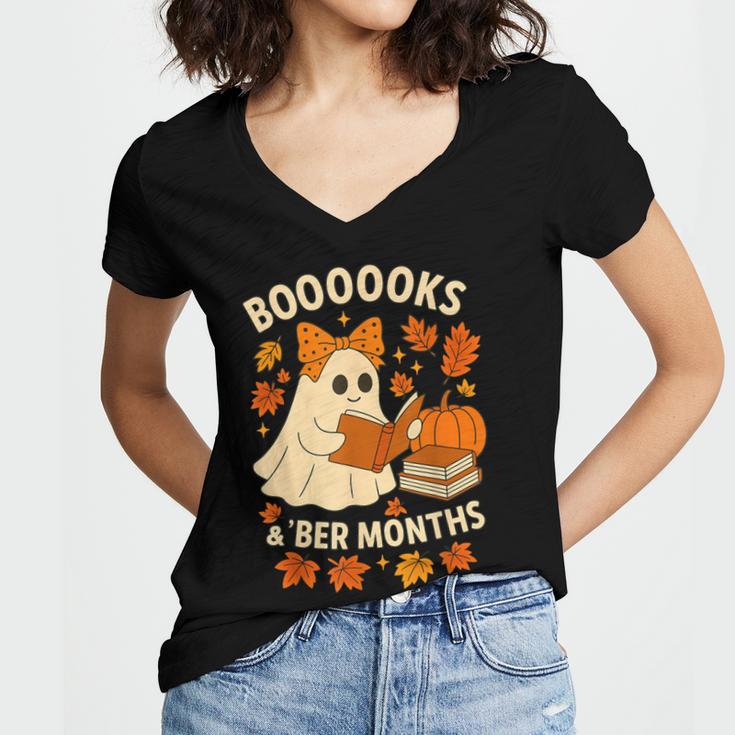 Books And BER Months Fall Librarian Reading Halloween Women's Jersey Short Sleeve Deep V-Neck Tshirt Books And BER Months Fall Librarian Reading Halloween Women's Jersey Short Sleeve Deep V-Neck Tshirt