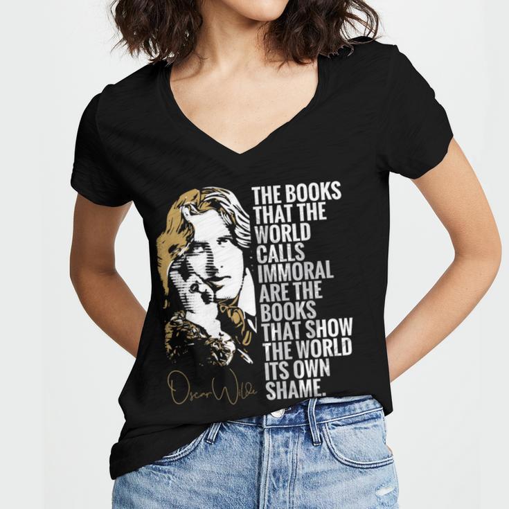 Books Called Immoral World's Shame Dorian Gray Oscar Wilde Women's Jersey Short Sleeve Deep V-Neck Tshirt