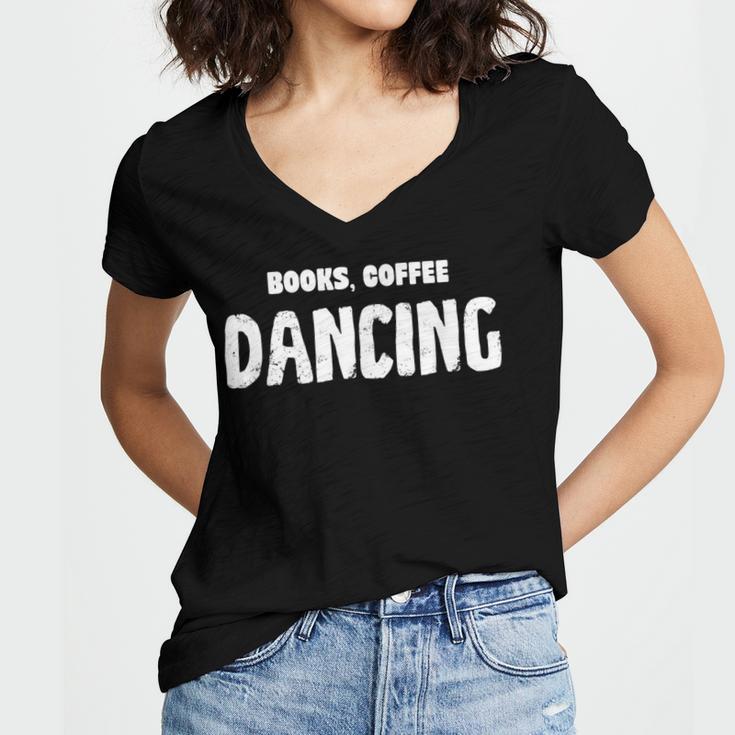 Books Coffee Dancing Women's Jersey Short Sleeve Deep V-Neck Tshirt