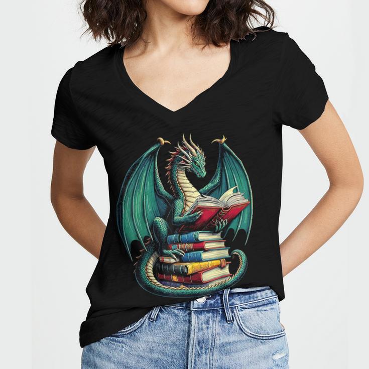 Books Dragon Reading Book Lover Women's Jersey Short Sleeve Deep V-Neck Tshirt Books Dragon Reading Book Lover Women's Jersey Short Sleeve Deep V-Neck Tshirt