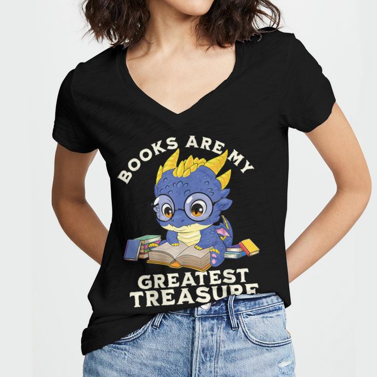 Books Are My Greatest Treasure Kawaii Dragon Reading Books Women's Jersey Short Sleeve Deep V-Neck Tshirt Books Are My Greatest Treasure Kawaii Dragon Reading Books Women's Jersey Short Sleeve Deep V-Neck Tshirt