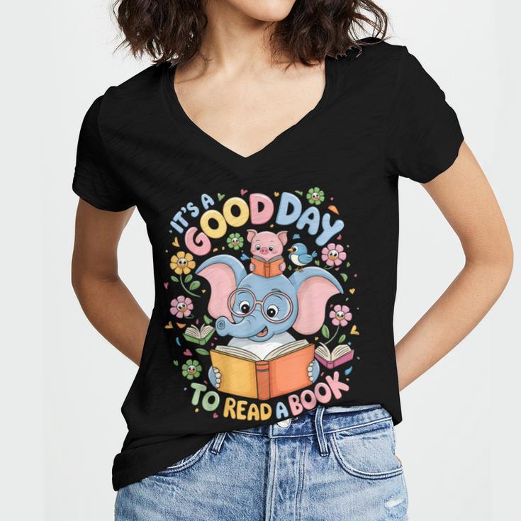 Books Lovers Kids Women Men It's A Good Day To Read A Book Women's Jersey Short Sleeve Deep V-Neck Tshirt