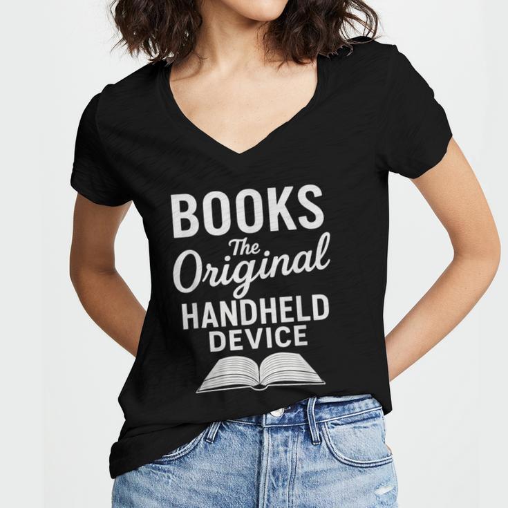 Books The Original Handheld Device – Reading Women's Jersey Short Sleeve Deep V-Neck Tshirt