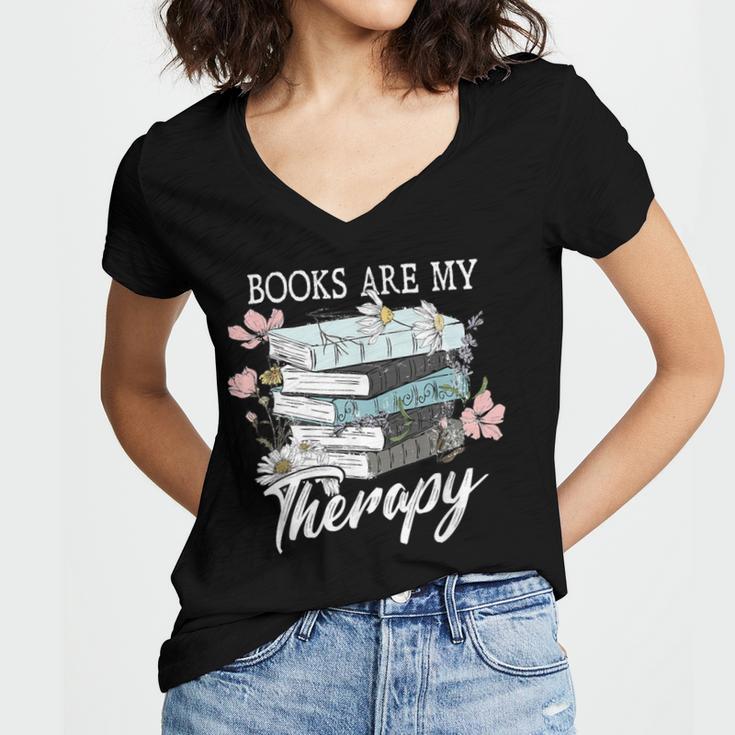 Books Are My Therapy Summer Reading Book Lovers Women's Jersey Short Sleeve Deep V-Neck Tshirt Books Are My Therapy Summer Reading Book Lovers Women's Jersey Short Sleeve Deep V-Neck Tshirt