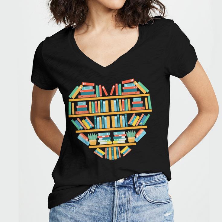Bookshelf Heart Women's Jersey Short Sleeve Deep V-Neck Tshirt Bookshelf Heart Women's Jersey Short Sleeve Deep V-Neck Tshirt