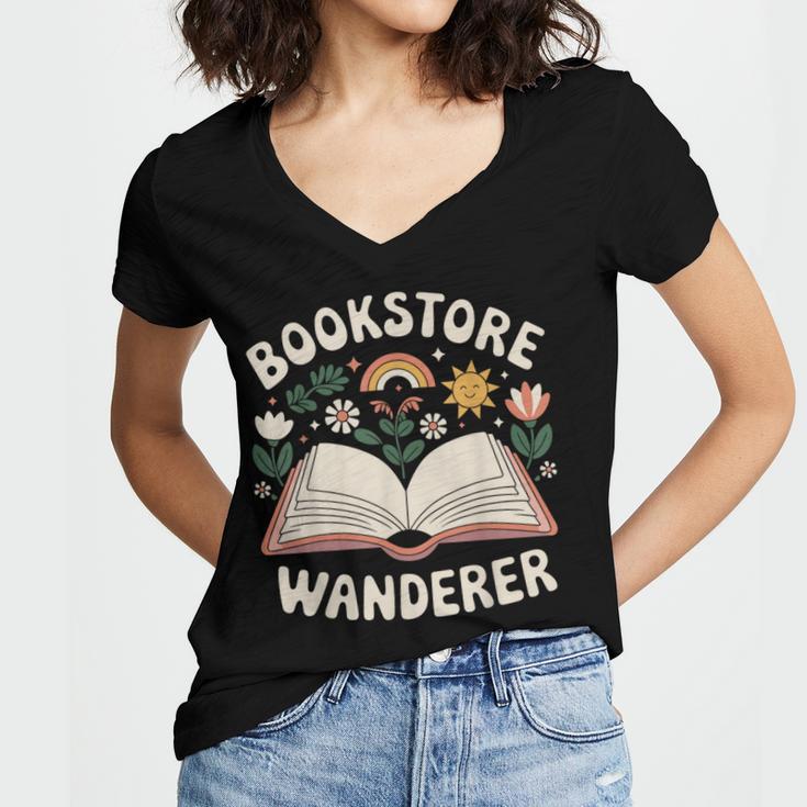 Bookstore Wanderers Retro Women Book Lovers Women's Jersey Short Sleeve Deep V-Neck Tshirt Bookstore Wanderers Retro Women Book Lovers Women's Jersey Short Sleeve Deep V-Neck Tshirt