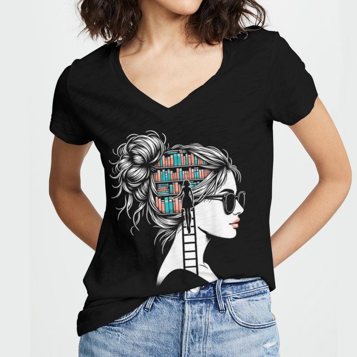 Bookworm Book Nerd Librarian Bookish Librarian Women's Jersey Short Sleeve Deep V-Neck Tshirt