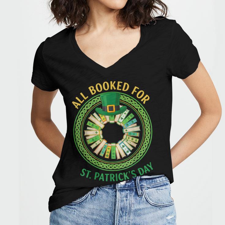 Bookworm Irish All Booked For St Patrick's Day Book Lover Women's Jersey Short Sleeve Deep V-Neck Tshirt Bookworm Irish All Booked For St Patrick's Day Book Lover Women's Jersey Short Sleeve Deep V-Neck Tshirt